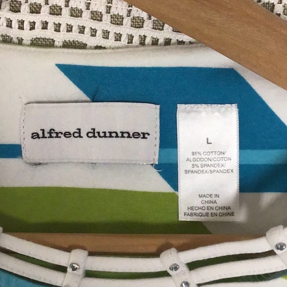 Alfred Dunner striped top unique neck rhinestones - Picture 7 of 11